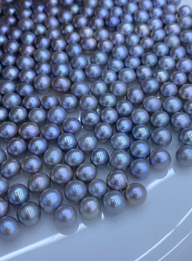 珍貅天然淡水无核珍珠6-7mm近圆蓝玫瑰微瑕辐照真多麻灰色强光diy