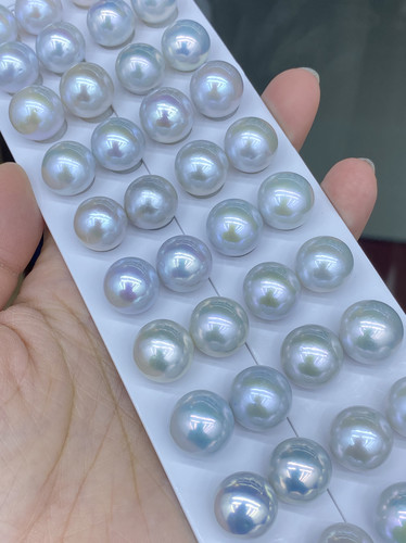 水之泪天然淡水珍珠14-15m超大龙珠爱迪生冷光澳白色微瑕半孔裸珠