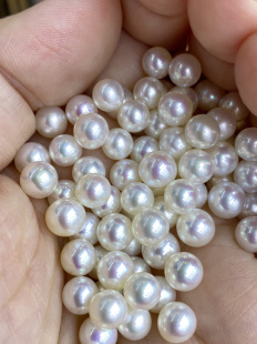 8mm近正圆微微瑕半孔颗粒裸珠diy 珍貅天然淡水ak珍珠极光白细胞6