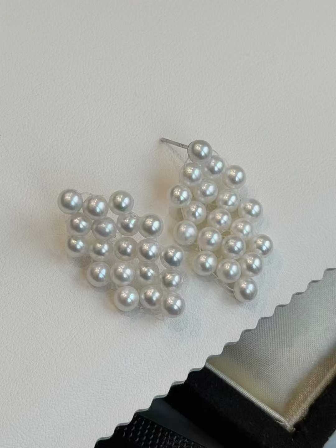 水之泪天然淡水珍珠s925耳钉3-4mm近正圆基本无瑕编制棱形明星款