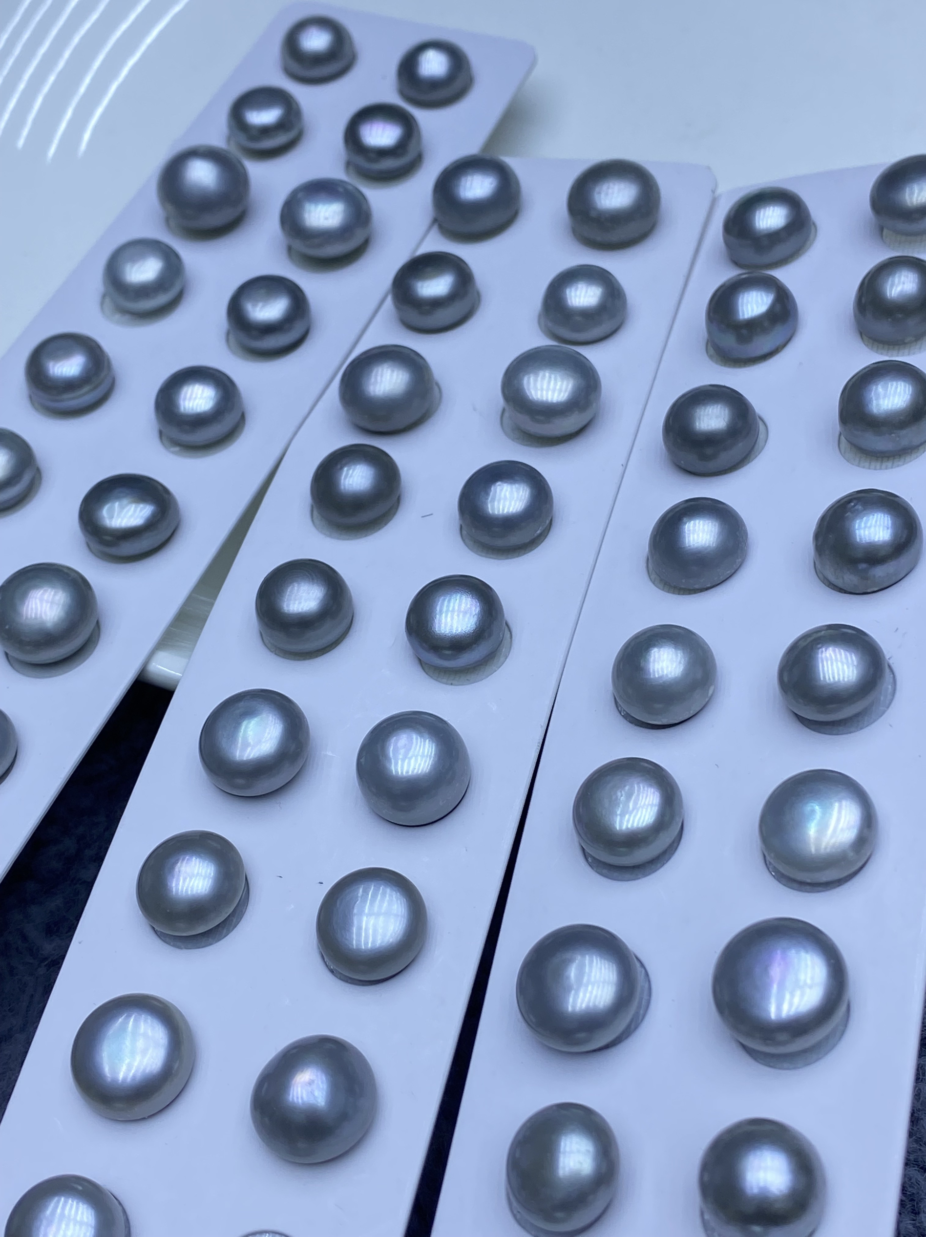珍貅天然淡水珍珠无核扁圆12-15mm超大馒头辐照铂金灰4A半孔少瑕