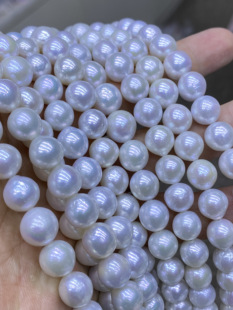 水之泪天然淡水爱迪生珍珠项链9-11mm近圆微瑕白细胞强光有核素链