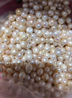 水之泪天然淡水珍珠diy材料8-10MM螺纹花皮有瑕全孔散颗粒面包珠