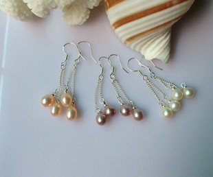 水之泪耳环双线925银6-7mm送礼