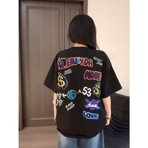 HandSeven短袖美式男女刺绣T恤