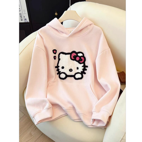 kitty猫刺绣连帽卫衣女