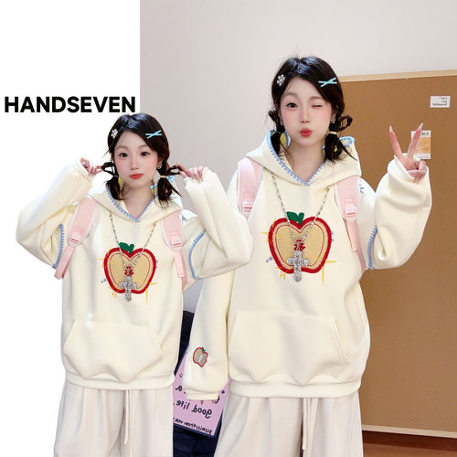 秋冬重磅加绒苹果圣诞连帽卫衣