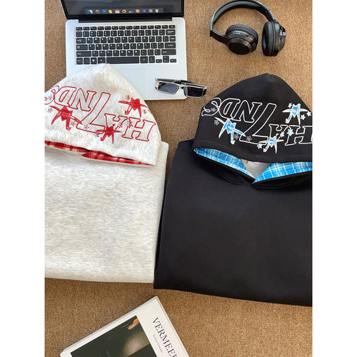 HandSeven高街字母刺绣连帽卫衣