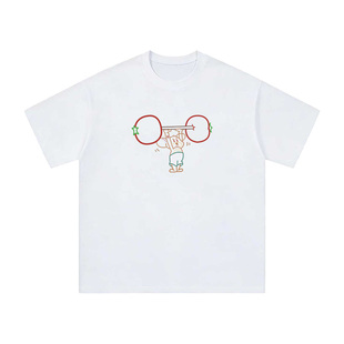 HandSeven【举重杰瑞】趣味宽松圆领重磅短袖t恤夏季男女同款上衣