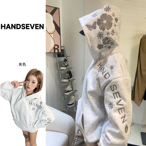 重磅花卉刺绣连帽卫衣