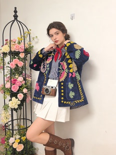 特色刺绣花枝天鹅绒开衫 夏萨珑 小众26秋冬 法式 外套秋 印度进口