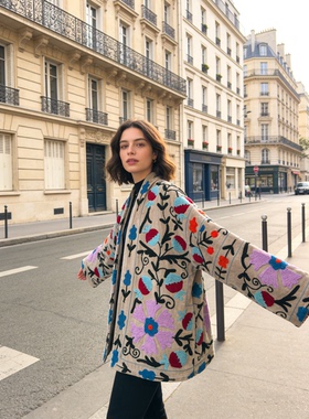 夏萨珑！印度进口法式小众26秋冬suzani刺绣天鹅绒夹克高密度外套
