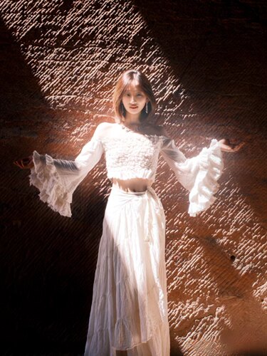 夏萨珑花香！泰兰德原版生态棉一字肩收腰波西米亚风度假仙女裙