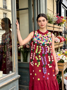 夏萨珑 乡村 花仙子清迈棉手工刺绣度假风波西米亚连衣裙 法式