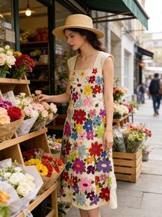 夏萨珑 浪漫 花仙子清迈棉质手工刺绣度假风连衣裙2026新 法式