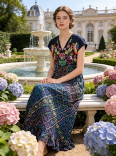 ｛法式庄园｝夏萨珑！富家千金丹麦重工手工钉珠刺绣摩洛哥仙女裙