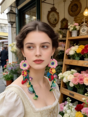 夏萨珑！DIY异域风情耳环吊坠花朵孤品耳环清迈手工编织花朵耳饰