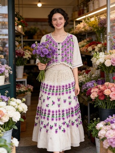 【法式浪漫】夏萨珑！花仙子清迈棉质手工刺绣度假风套装裙2026新