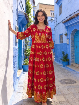 《摩洛哥集市》夏萨珑！蜜月旅行尼泊尔手工棉刺绣钉珠连衣裙新款