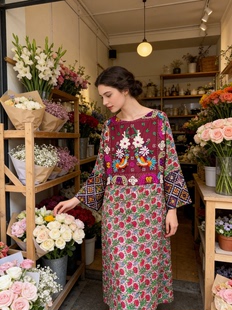 ｛法式浪漫｝夏萨珑！富家千金重工手工钉珠刺绣仙女度假风连衣裙