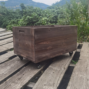 复古工业风装饰收纳箱带轮子可移动杂物整理储物箱无盖实木大箱子