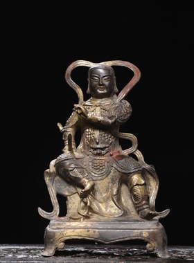 纯铜拓金真武大帝佛像仿古铜器玄天上帝铜像家居佛堂供奉装饰摆件