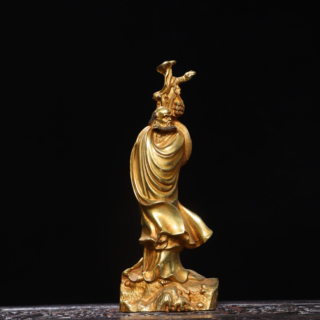 站达摩祖师悟道黄铜鎏金仿古铜器佛像家居佛堂供佛桌面装饰品摆件