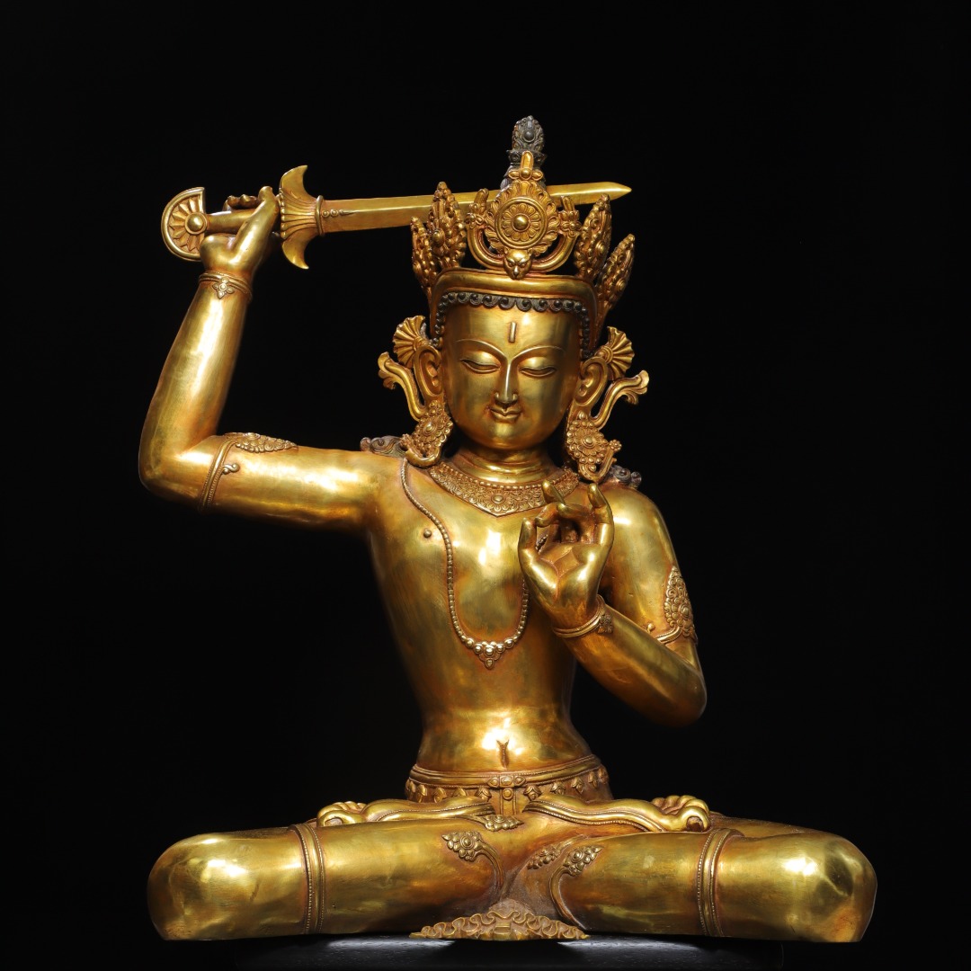 文殊师利菩萨举剑佛像大号全铜器鎏金纯手工寺庙佛堂供奉装饰摆件