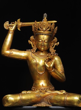 文殊师利菩萨举剑佛像大号全铜器鎏金纯手工寺庙佛堂供奉装饰摆件