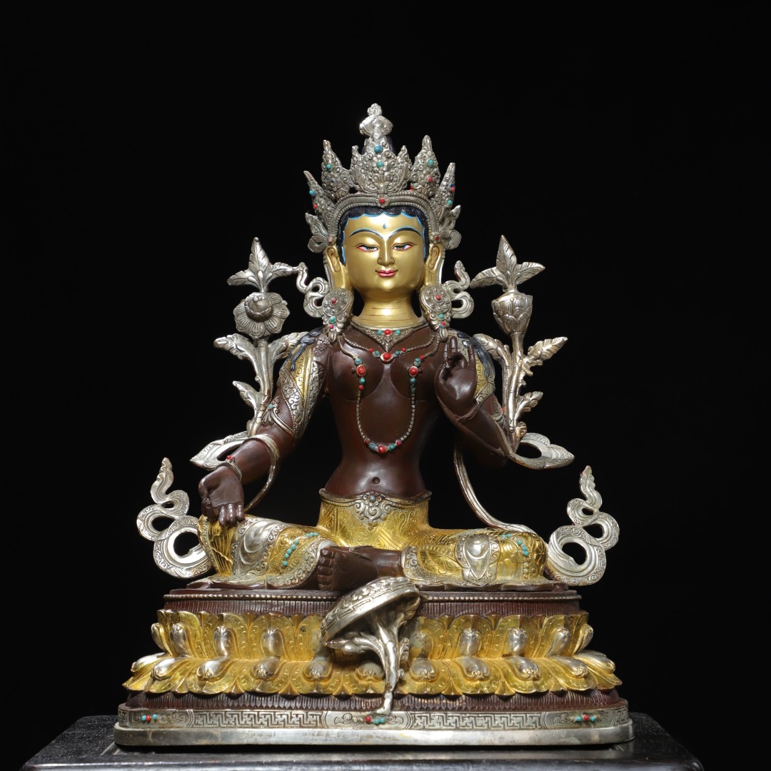 大号绿度母佛像室内家居纯铜鎏金工艺绿多罗观音菩萨藏传供奉摆件