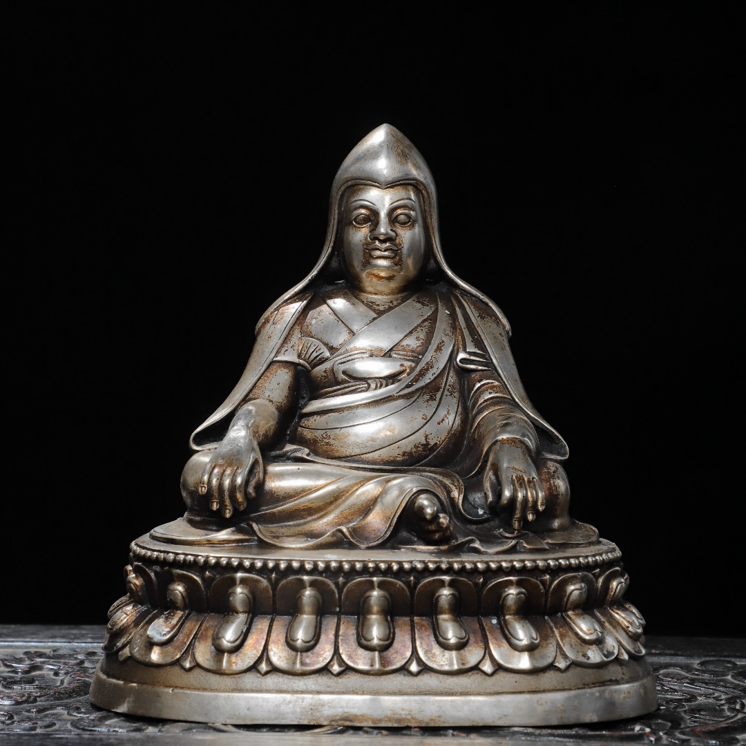 宗喀巴供佛摆件白铜鎏银佛像仿古铜器家居佛堂桌面供奉工艺装饰品