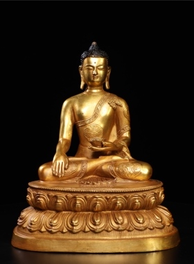 释迦牟尼佛像藏佛纯铜鎏金药师佛仿古铜器家居佛堂供佛装饰品摆件