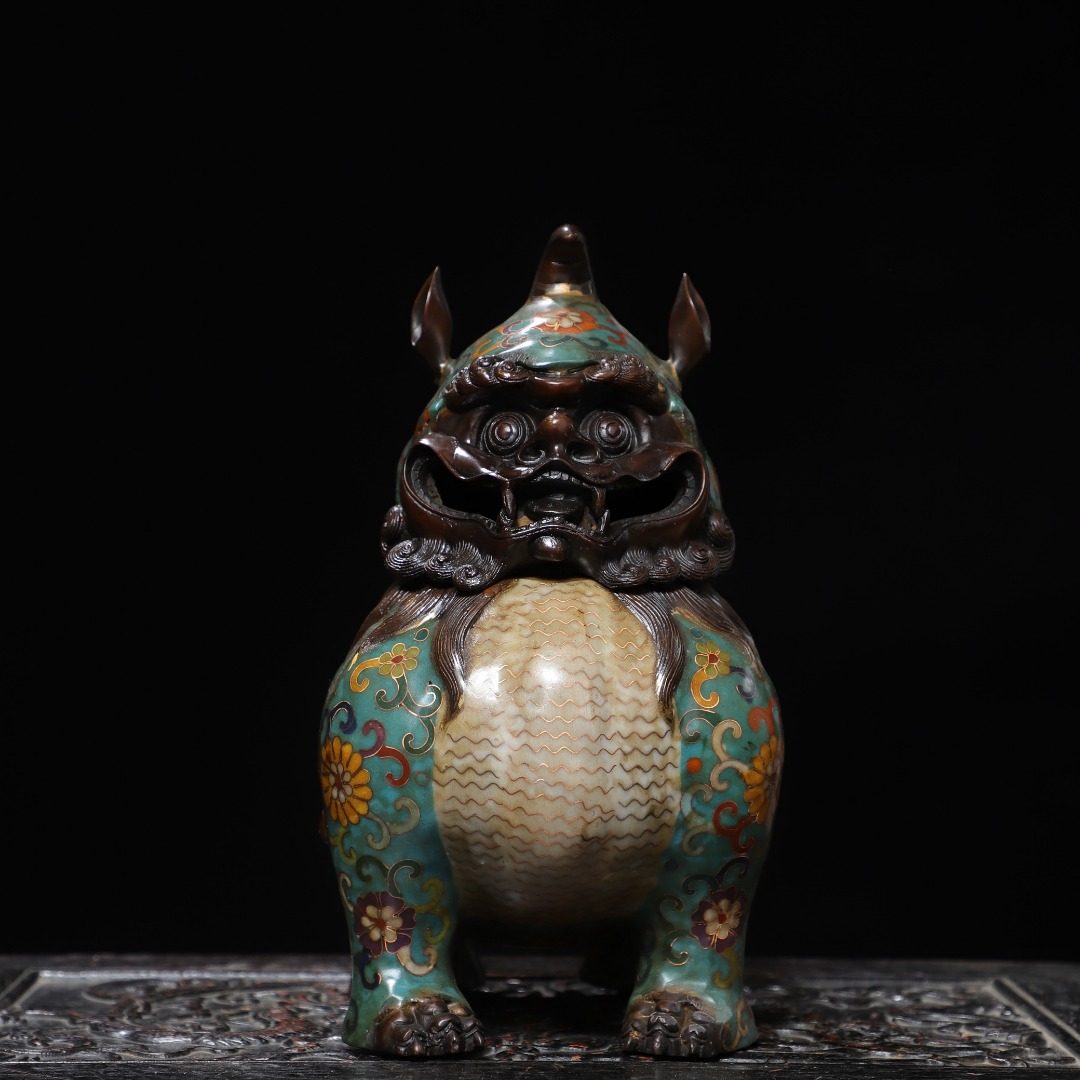 古董古玩苏工铜胎香炉景泰蓝掐丝珐琅熏炉手工彩色神瑞兽招财摆件