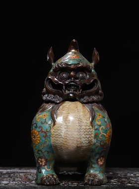 古董古玩苏工铜胎香炉景泰蓝掐丝珐琅熏炉手工彩色神瑞兽招财摆件