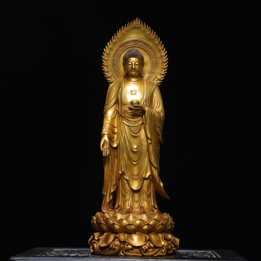 纯铜鎏金阿弥陀佛佛像摆件藏传密宗家用佛堂供奉装饰品工艺品摆件