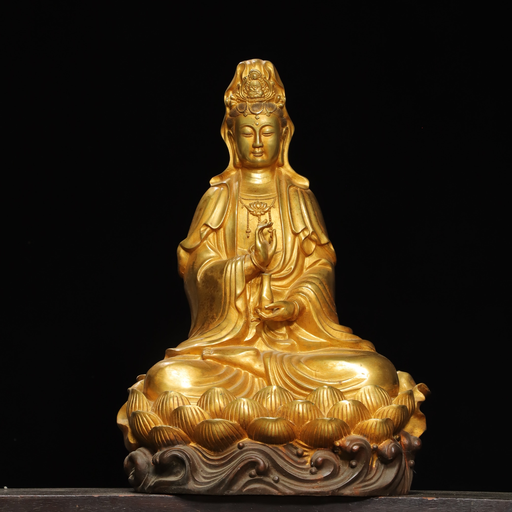 全鎏金观音菩萨佛像藏传密宗纯黄铜家用玄关佛堂供奉装饰工艺摆件