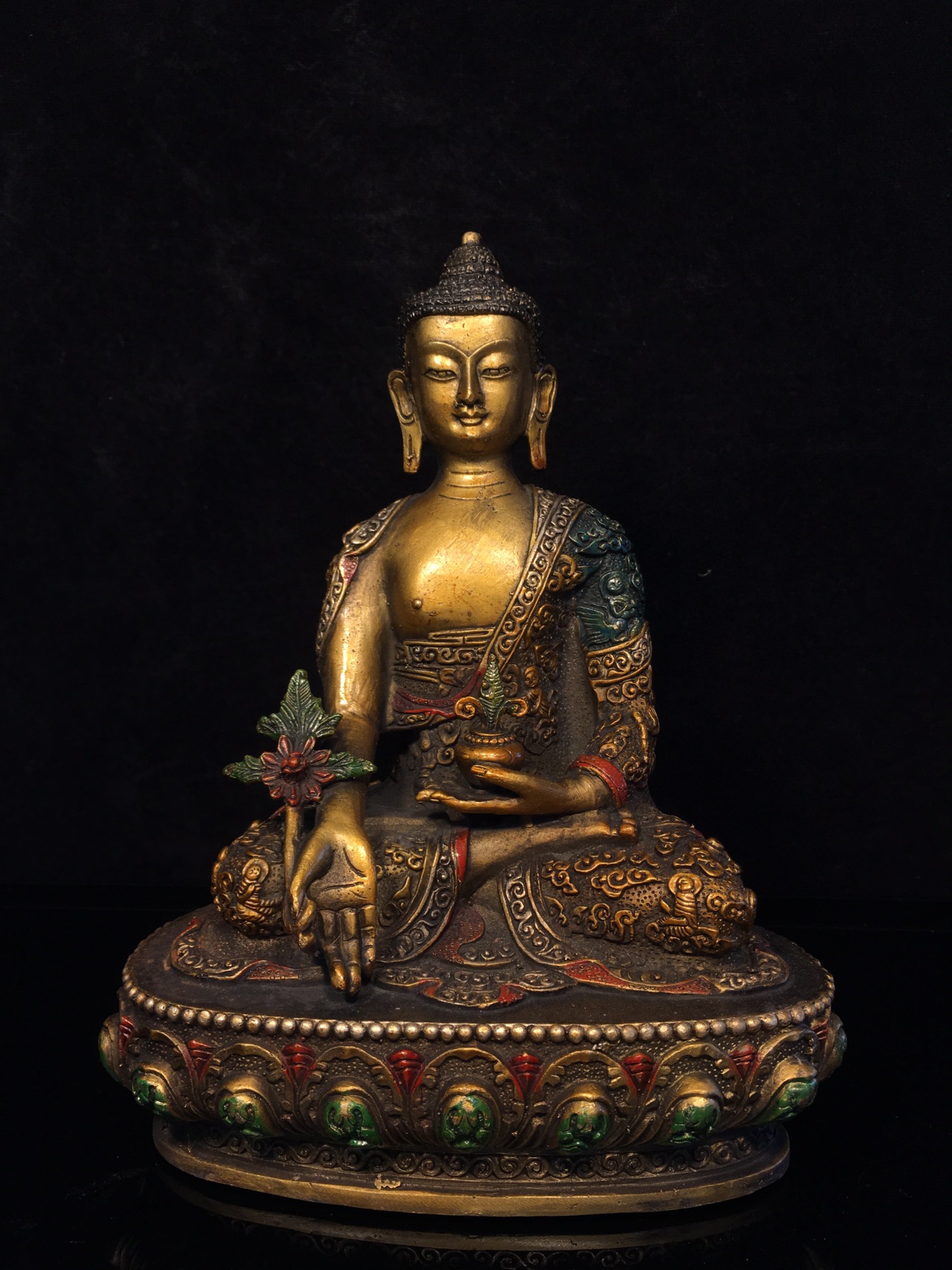 纯铜彩绘释迦牟尼佛像仿古铜器家居佛堂供奉装饰用品桌面工艺摆件