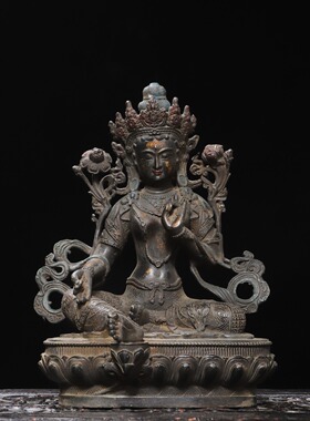 纯铜绿度母菩萨神佛像绿渡母摆件藏式多罗观音救度佛母桌面装饰品