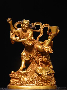 魁星点踢斗大号纯黄铜器鎏金文玩家居客厅桌面装饰品复古收藏摆件