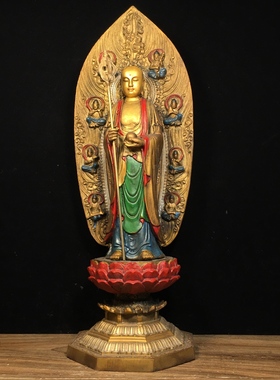 藏传铜鎏金背光地藏菩萨摆件家居供养纯手工彩绘九华山站莲地藏王
