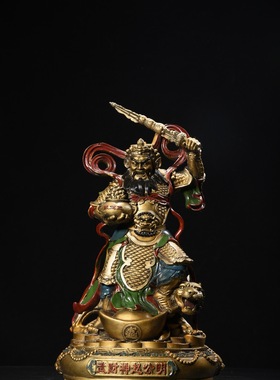 赵公明武财神爷纯铜彩绘复古铜器佛像家居佛堂供奉装饰品桌面摆件