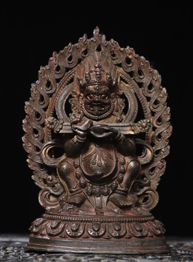 大黑天财神纯铜复古泥金二臂玛哈嘎拉家居佛堂供佛装饰品创意摆件