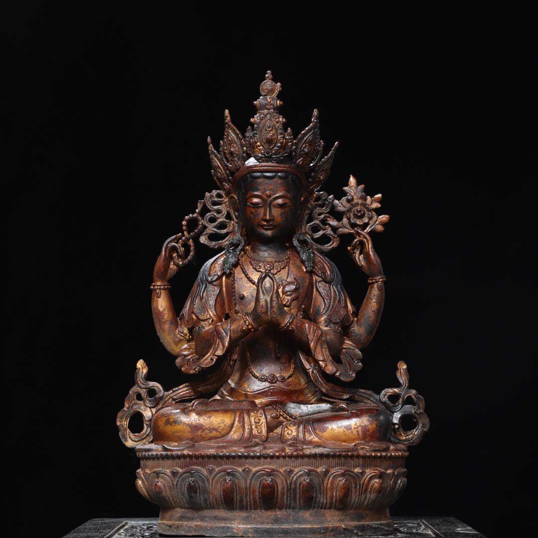 大号四臂观音菩萨佛像复古纯铜家居用供奉装饰工艺品摆件藏传密宗