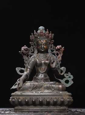 纯铜白度母菩萨神佛像西藏仿古现代家居佛堂供奉装饰桌面复古摆件