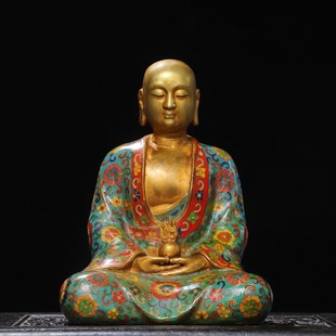 地藏王菩萨神佛像纯铜胎景泰蓝珐琅彩摆件寺庙佛堂家居供奉装饰品