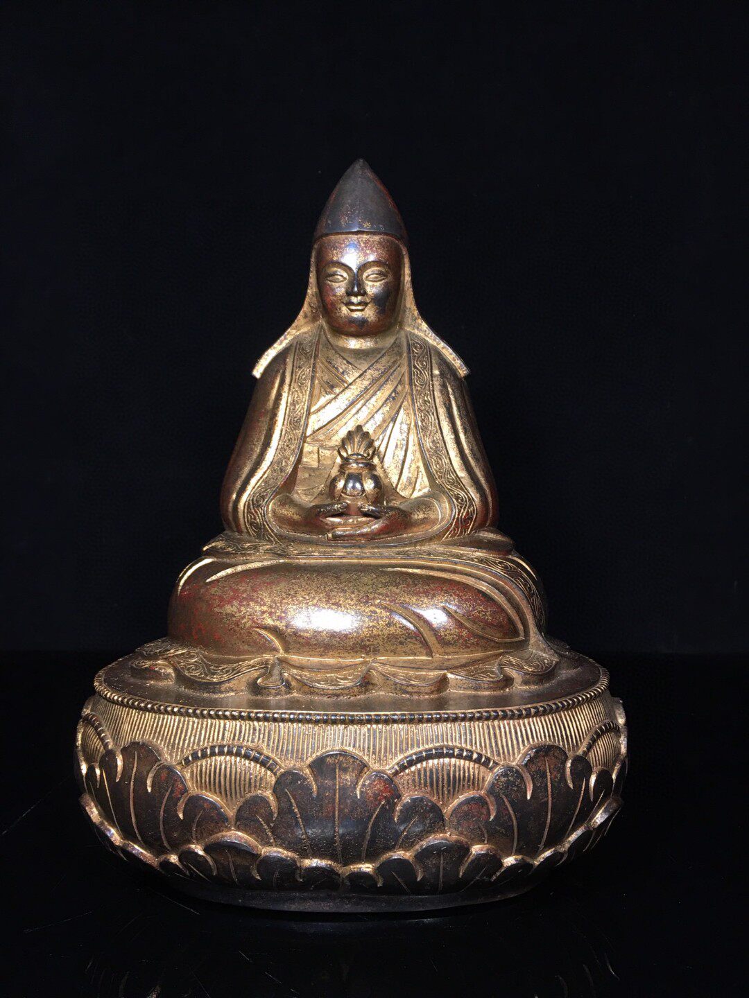 藏传莲花生大士尼泊尔手工纯铜黄铜大乐莲师佛像密宗供奉摆件包邮