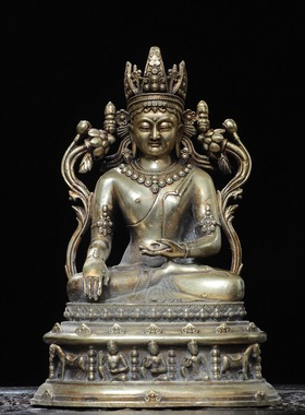 阿弥陀佛像纯全白铜器家用供奉三宝佛坐释迦牟尼装饰复古摆件客厅