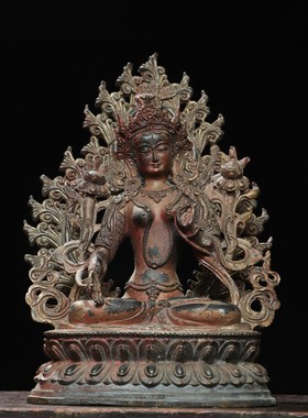 纯铜白度母菩萨仿古铜器鎏金泥金藏佛家居佛堂供佛桌面装饰品摆件