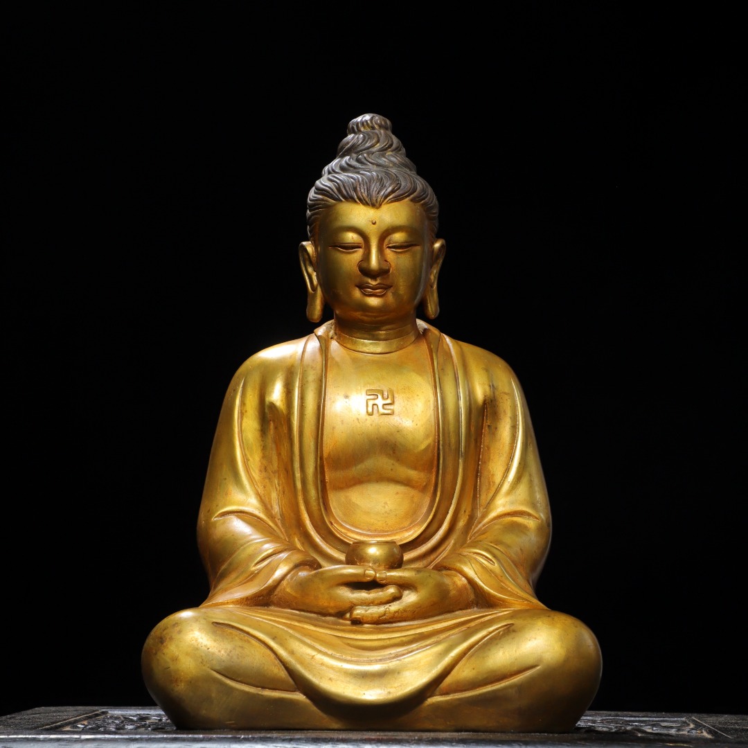 纯黄铜鎏金释迦牟尼佛像客厅家用供奉大日如来释迦摩尼装饰品摆件