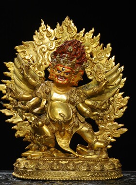 六臂玛哈嘎拉藏传黄铜鎏金金刚佛像家居佛堂供佛桌面装饰复古摆件